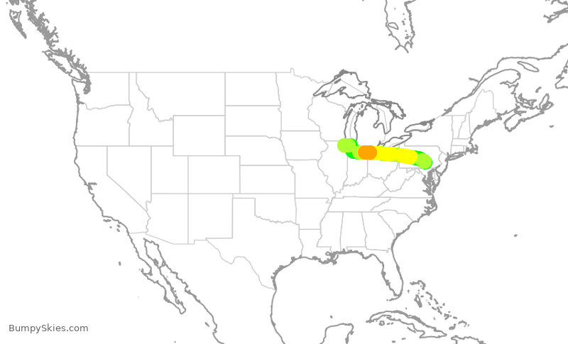 Turbulence forecast map for UAL2860, MDT to ORD