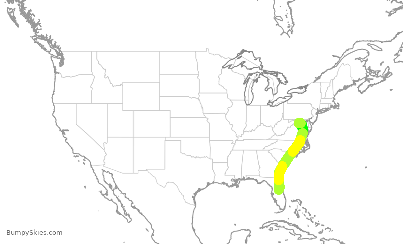 Turbulence forecast map for UAL2861, IAD to MCO