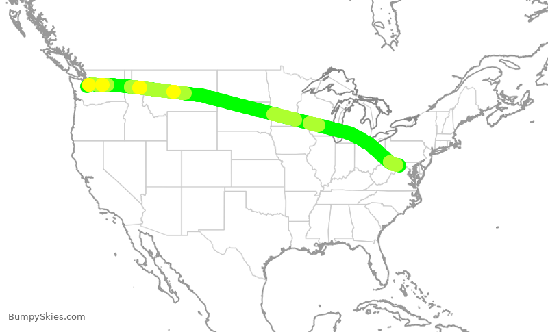 Turbulence forecast map for UAL2861, SEA to IAD