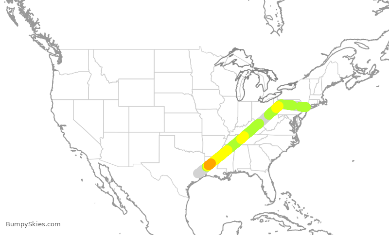 Turbulence forecast map for UAL2863, IAH to LGA
