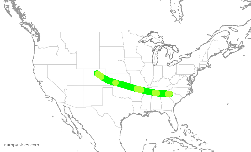 Turbulence forecast map for UAL2864, GSP to DEN