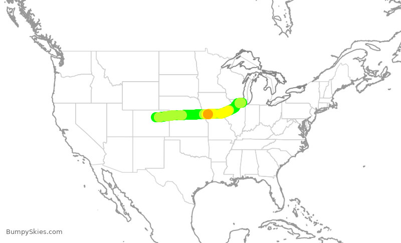 Turbulence forecast map for UAL2865, DEN to ORD