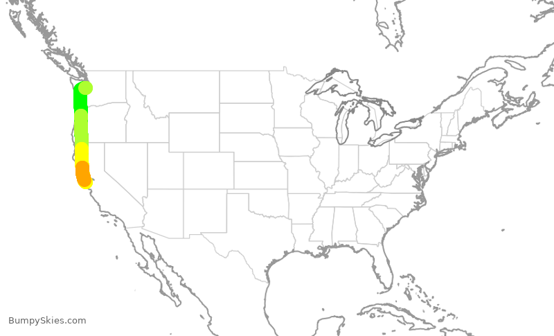 Turbulence forecast map for UAL2866, SEA to SFO