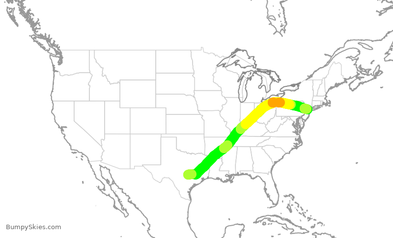 Turbulence forecast map for UAL286, AUS to EWR