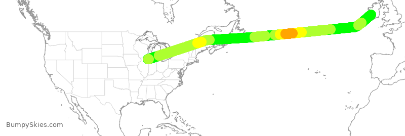 Turbulence forecast map for UAL288, ORD to SNN