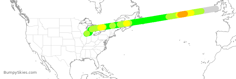 Turbulence forecast map for UAL289, SNN to ORD