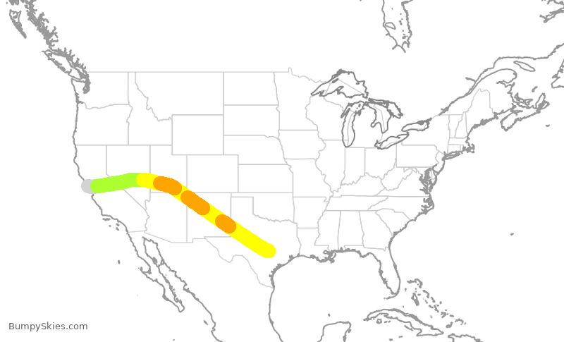 Turbulence forecast map for UAL292, AUS to SFO