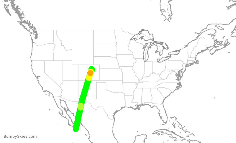 Turbulence forecast map for UAL294, DEN to SJD