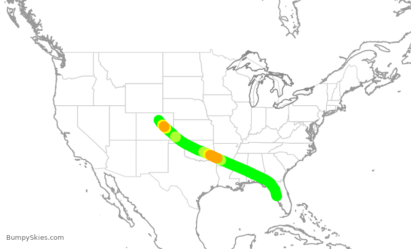 Turbulence forecast map for UAL295, TPA to DEN