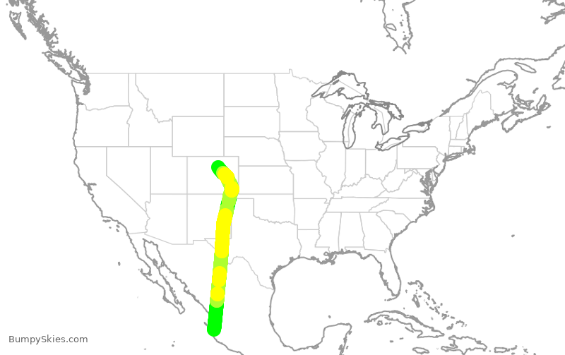 Turbulence forecast map for UAL296, MPR to DEN