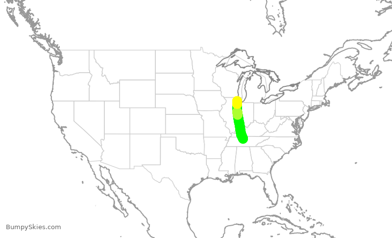 Turbulence forecast map for UAL297, ORD to BNA