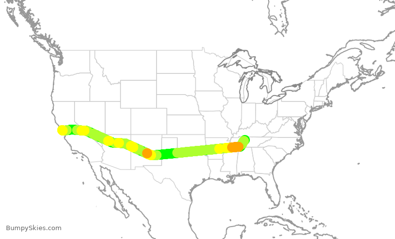 Turbulence forecast map for UAL298, BNA to SFO