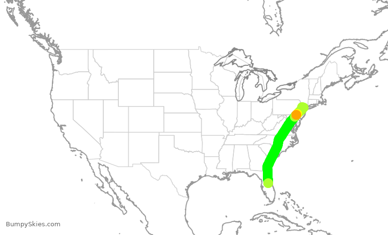 Turbulence forecast map for UAL3010, MCO to EWR