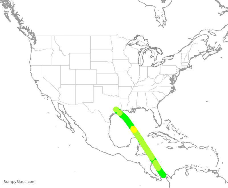 Turbulence forecast map for UAL3011, IAH to PTY