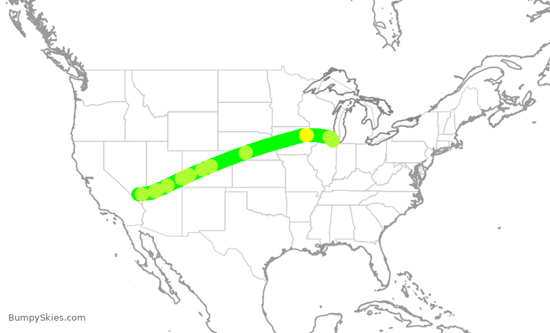 Turbulence forecast map for UAL3013, LAS to ORD