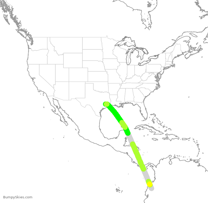 Turbulence forecast map for UAL3014, UIO to IAH