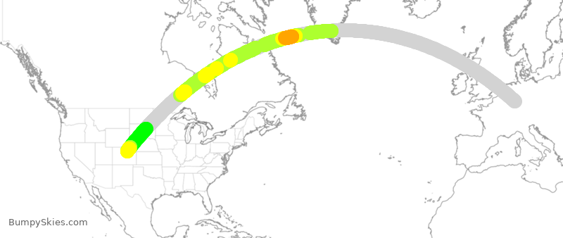 Turbulence forecast map for UAL3015, FRA to DEN