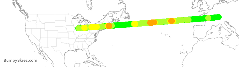Turbulence forecast map for UAL3015, ZRH to ORD