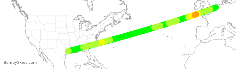 Turbulence forecast map for UAL3018, AMS to IAH