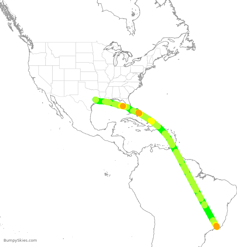 Turbulence forecast map for UAL3018, GIG to IAH