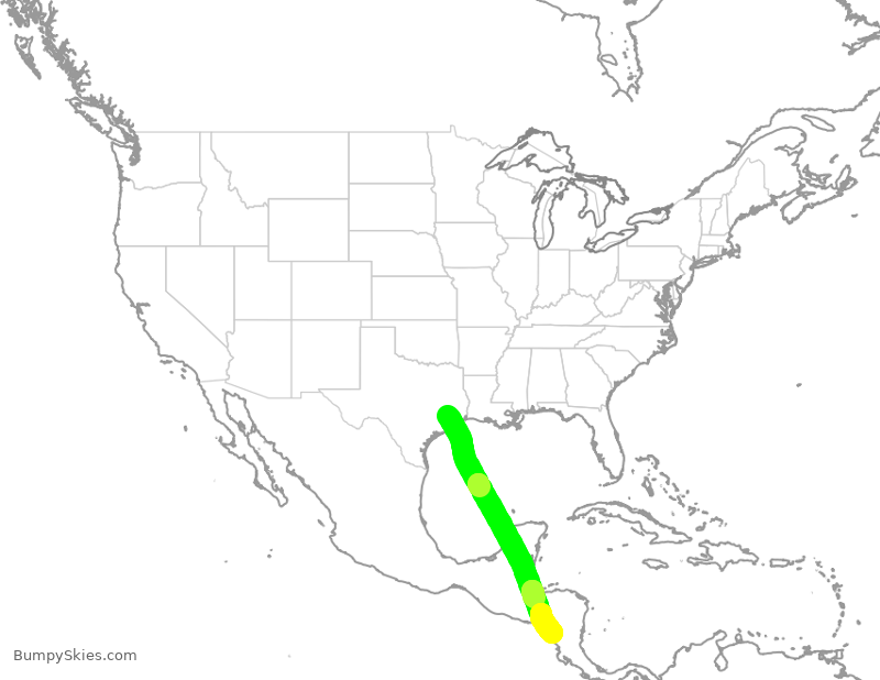 Turbulence forecast map for UAL3019, IAH to MGA