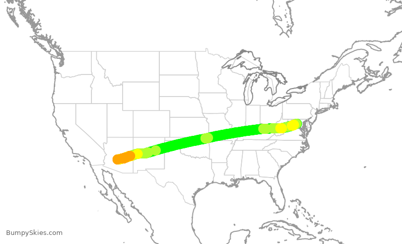 Turbulence forecast map for UAL3019, PHX to IAD
