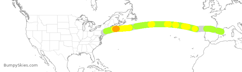 Turbulence forecast map for UAL3022, EWR to BCN