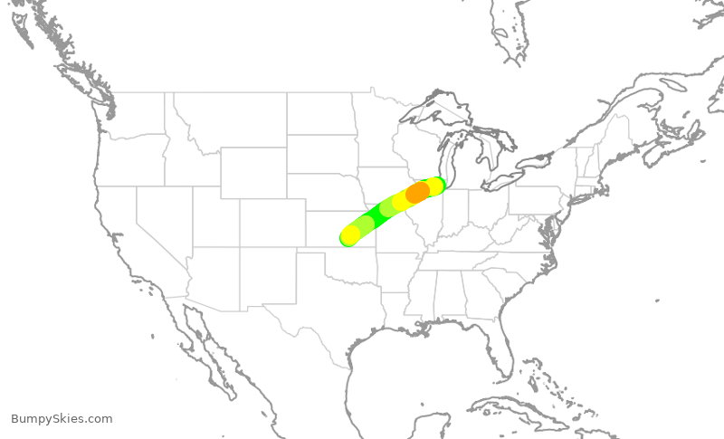 Turbulence forecast map for UAL3022, ORD to ICT