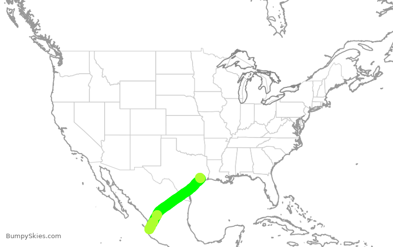 Turbulence forecast map for UAL3026, IAH to PVR