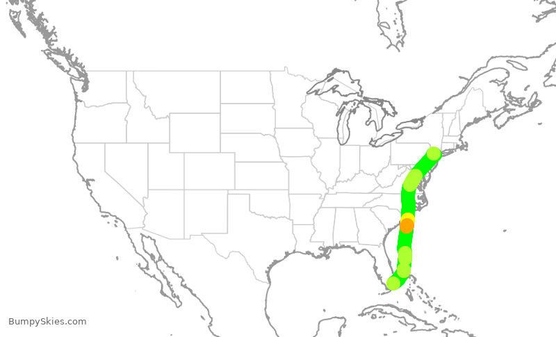 Turbulence forecast map for UAL3026, MIA to EWR