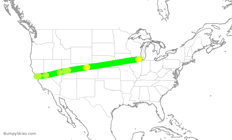 Turbulence forecast map for UAL3027, ORD to SFO