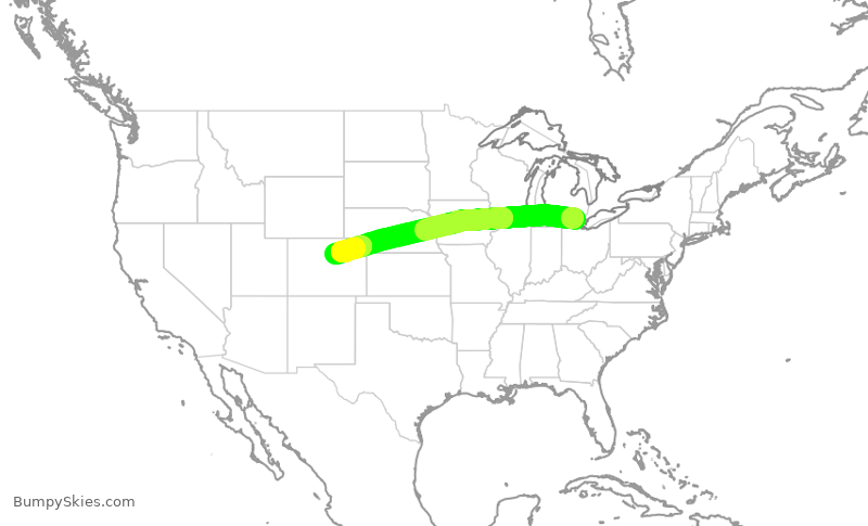 Turbulence forecast map for UAL302, DTW to DEN