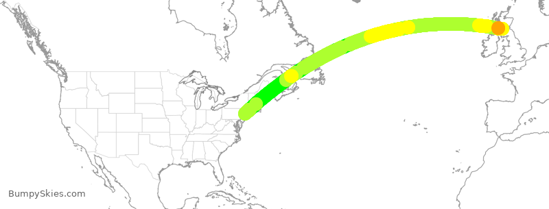 Turbulence forecast map for UAL3030, GLA to EWR