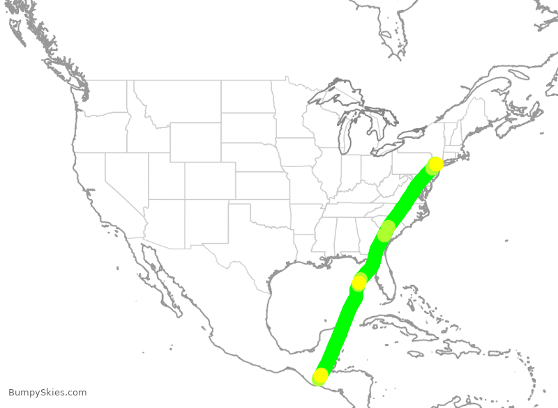 Turbulence forecast map for UAL3030, GUA to EWR