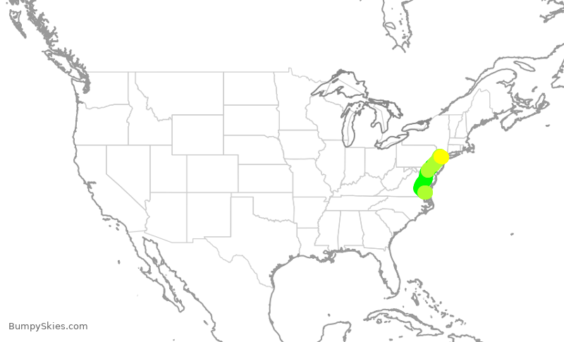 Turbulence forecast map for UAL3031, ORF to EWR