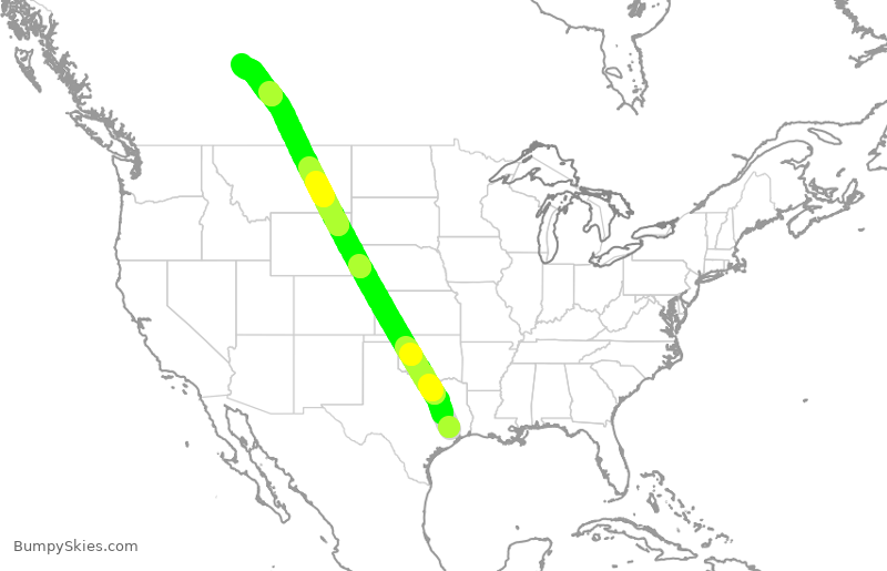 Turbulence forecast map for UAL3032, IAH to YEG