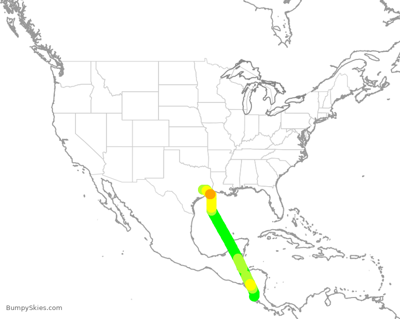 Turbulence forecast map for UAL3036, LIR to IAH