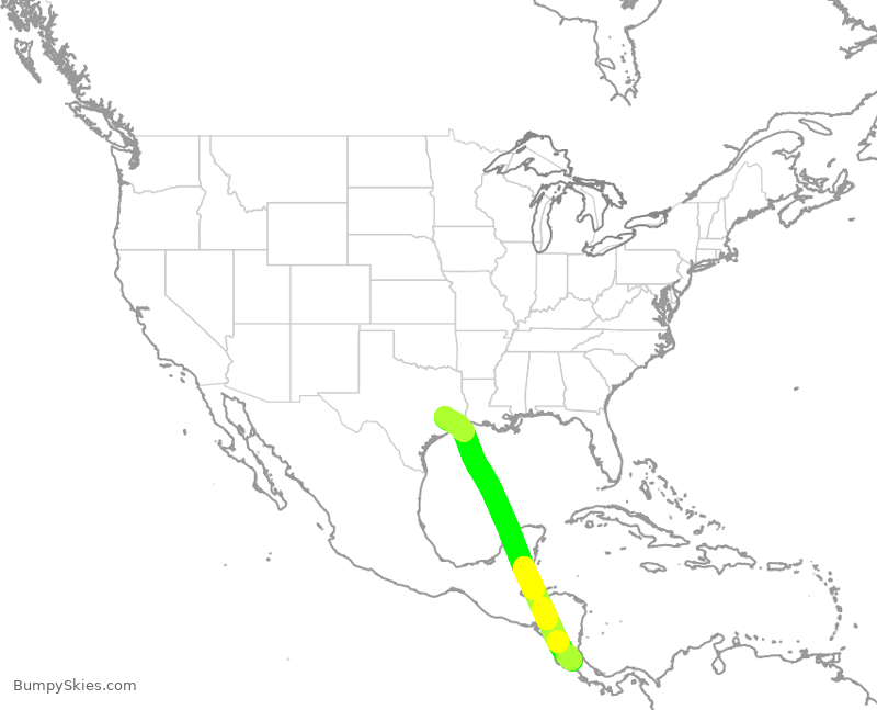 Turbulence forecast map for UAL3036, ROC to IAH
