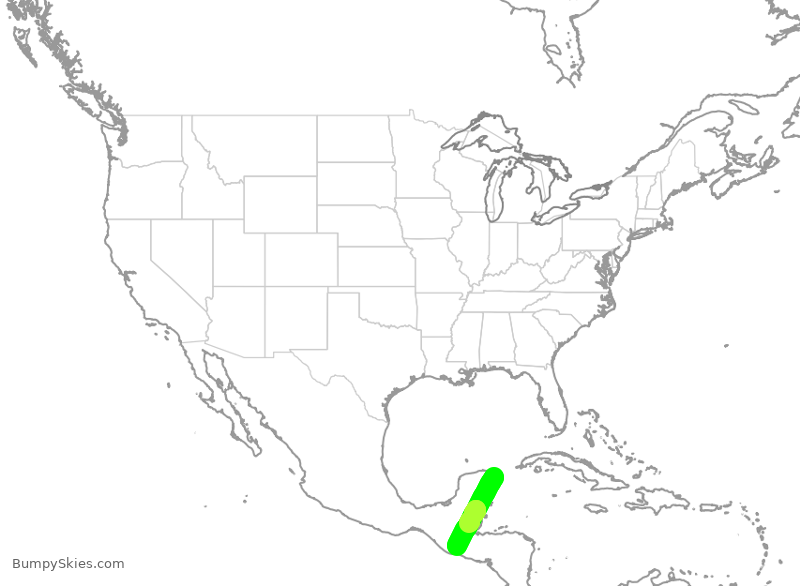 Turbulence forecast map for UAL3037, CUN to GUA