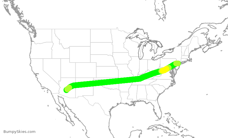Turbulence forecast map for UAL3039, EWR to PHX