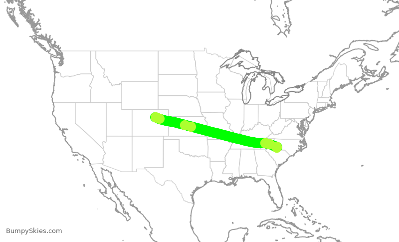 Turbulence forecast map for UAL3045, DEN to CLT