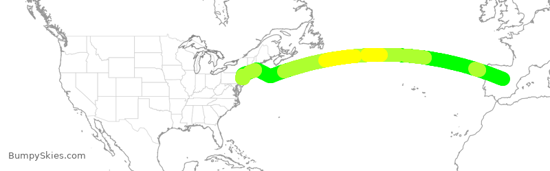 Turbulence forecast map for UAL3045, MAD to EWR