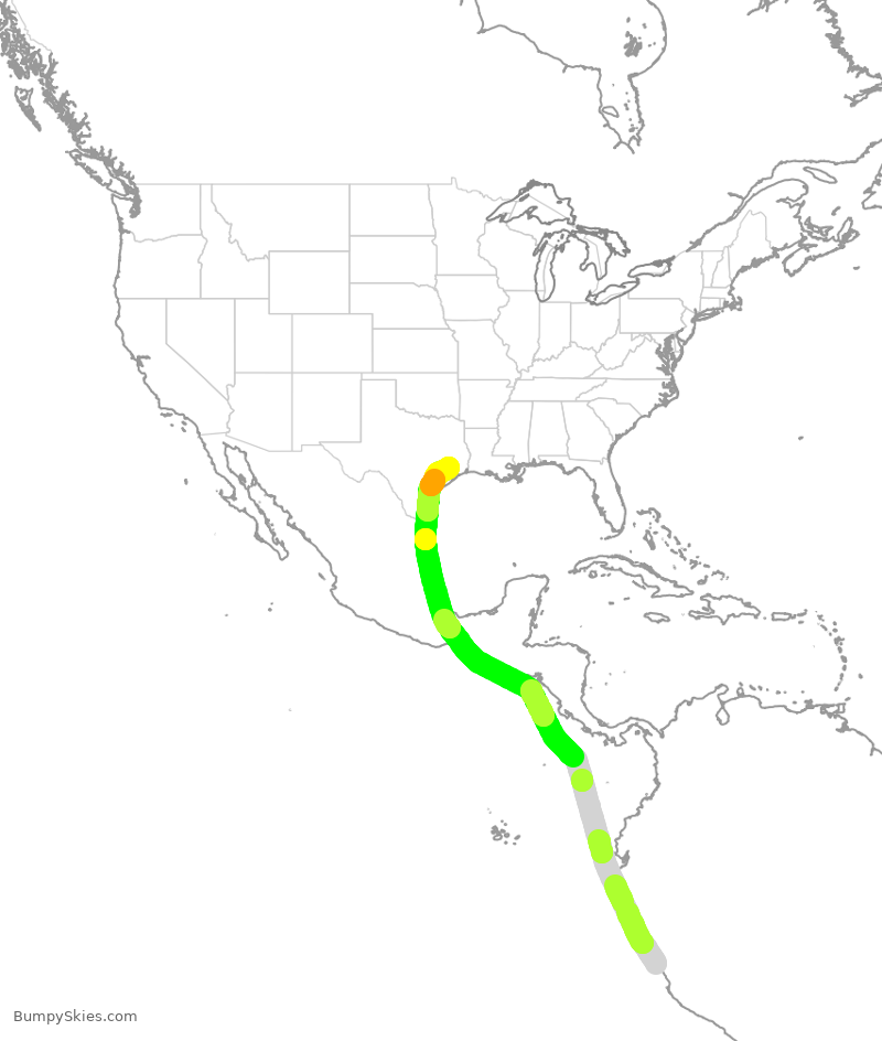 Turbulence forecast map for UAL3045, SPJC to IAH