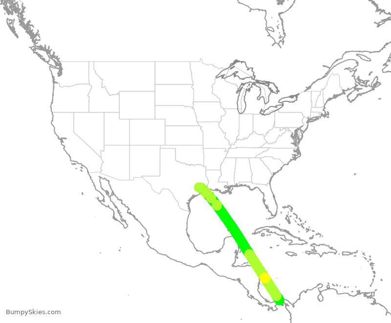 Turbulence forecast map for UAL3047, PTY to IAH