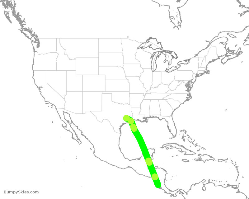 Turbulence forecast map for UAL3048, LIR to IAH