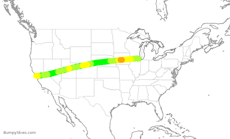 Turbulence forecast map for UAL3049, ORD to SFO