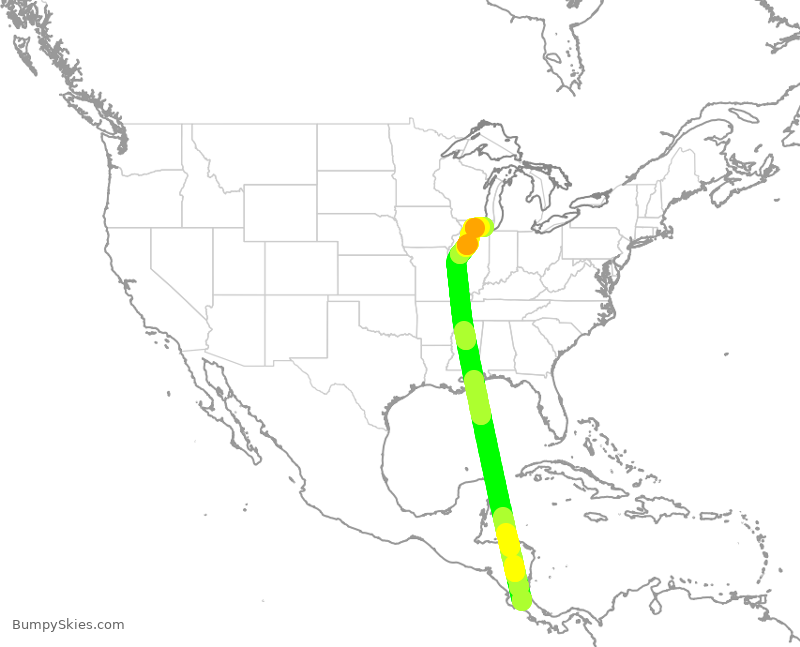 Turbulence forecast map for UAL3049, ROC to ORD