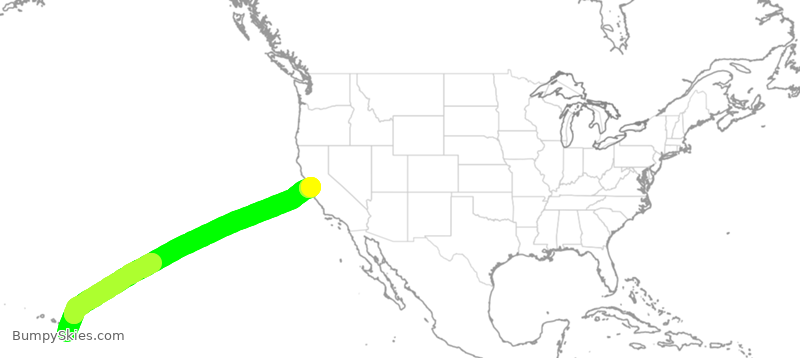 Turbulence forecast map for UAL3049, KOA to SFO