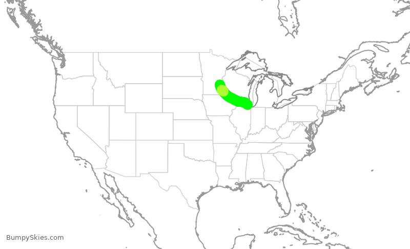 Turbulence forecast map for UAL307, MSP to ORD