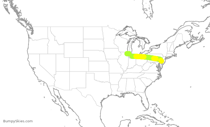 Turbulence forecast map for UAL308, PHL to ORD